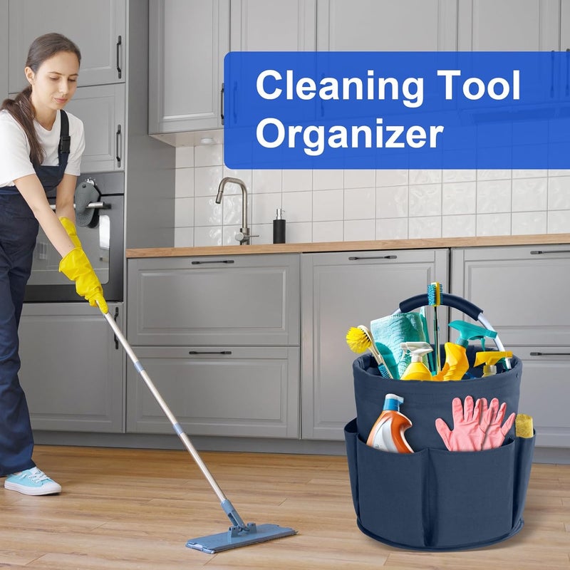 Bototack Cleaning Caddy with Handle, Cleaning Products Organiser, 17L Foldable Storage Basket, Cleaning Caddy Organiser, Portable Multi Cleaning Bucket Bag for Home, Garden (Dark Blue) - Image 3